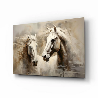 Stunning Beige Horse Duo Wall Art Canvas | Insigneart USA | vintageantiquesgifts.com