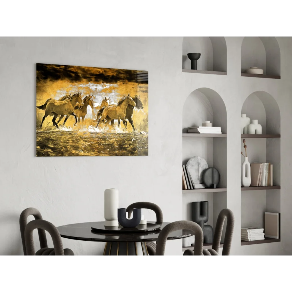 Galloping horses golden earth tones canvas wall art