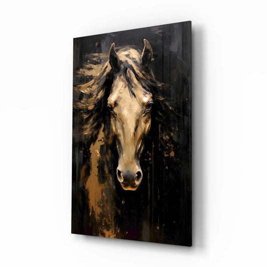 Stunning Gold Horse Glass Wall Art Abstract Masterpiece | Insigneart USA | vintageantiquesgifts.com