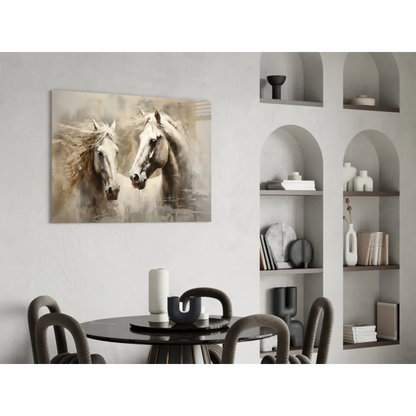Stunning beige and white abstract horse duo wall art canvas