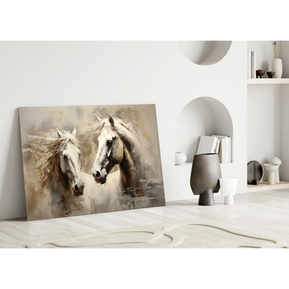 Stunning Beige Horse Duo Wall Art Canvas | Modern Wall Art Decor | vintageantiquesgifts.com