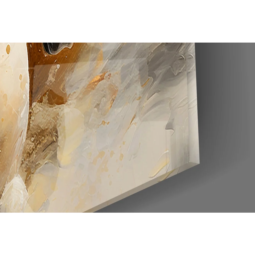 Majestic white horse abstract canvas wall art with gold accents