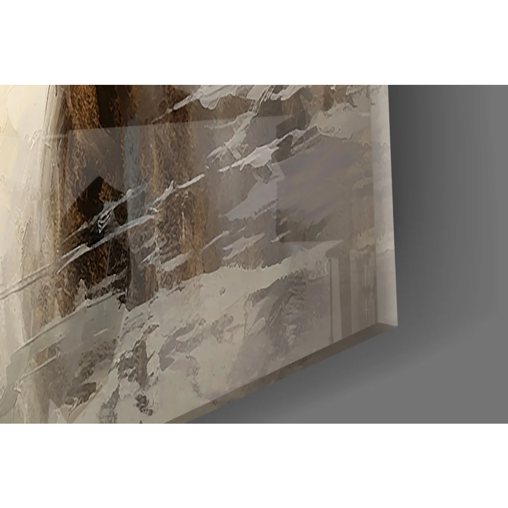 Modern beige horse duo canvas wall art in abstract landscape tones