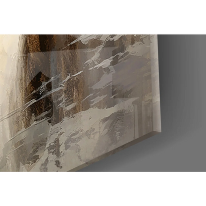 Modern beige horse duo canvas wall art in abstract landscape tones