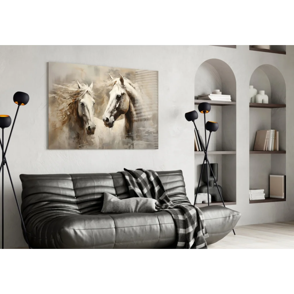 Stunning Beige Horse Duo Wall Art Canvas | Contemporary Home Wall Art | vintageantiquesgifts.com