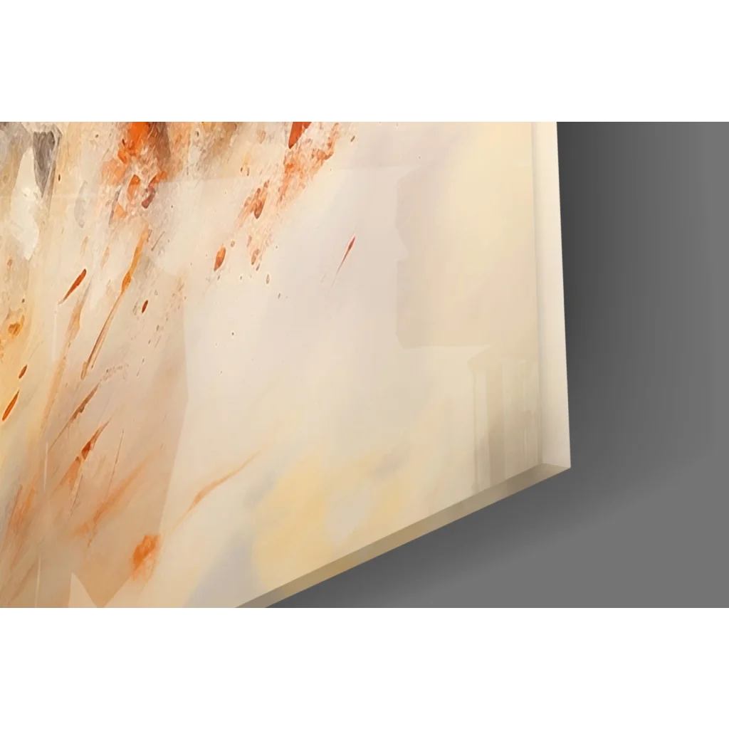 Abstract cream and orange wild horses in motion canvas wall art