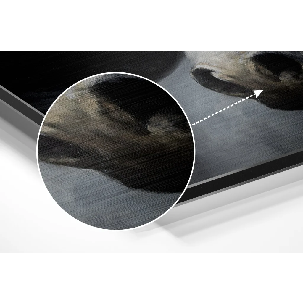 Black and gray cow face on brushed aluminium dibond print