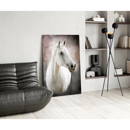 Majestic white horse canvas wall art with dreamy brushstrokes