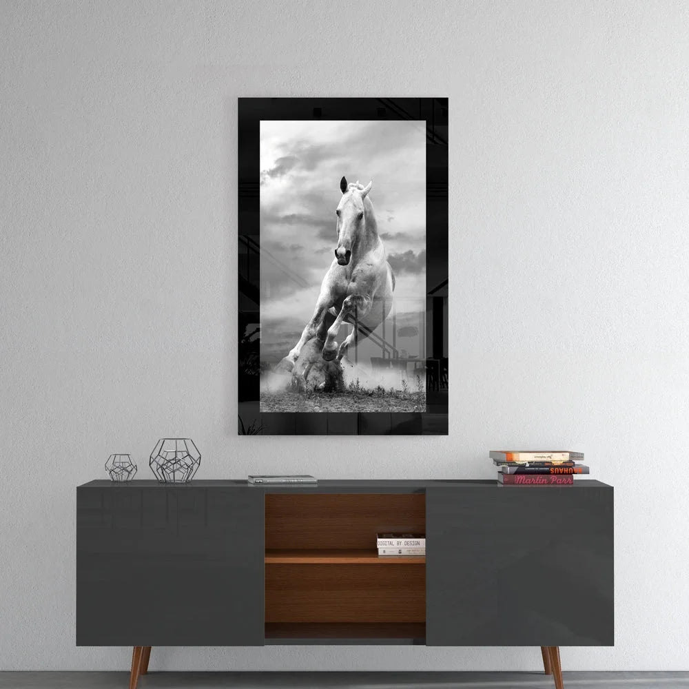 Surreal Horse Leap Glass Wall Art in Black Frame | Contemporary Home Wall Art | vintageantiquesgifts.com