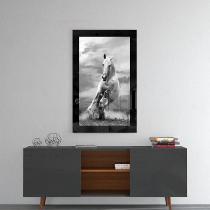 Surreal Horse Leap Glass Wall Art in Black Frame | Contemporary Home Wall Art | vintageantiquesgifts.com