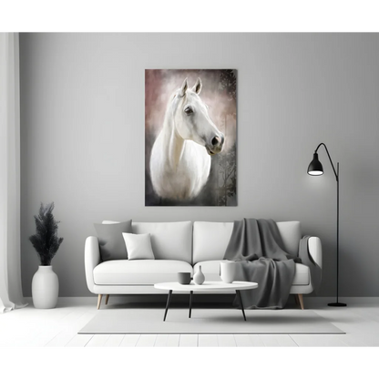 Majestic White Horse Canvas Wall Art With Dreamy Brushstrokes | Modern Wall Art Decor | vintageantiquesgifts.com