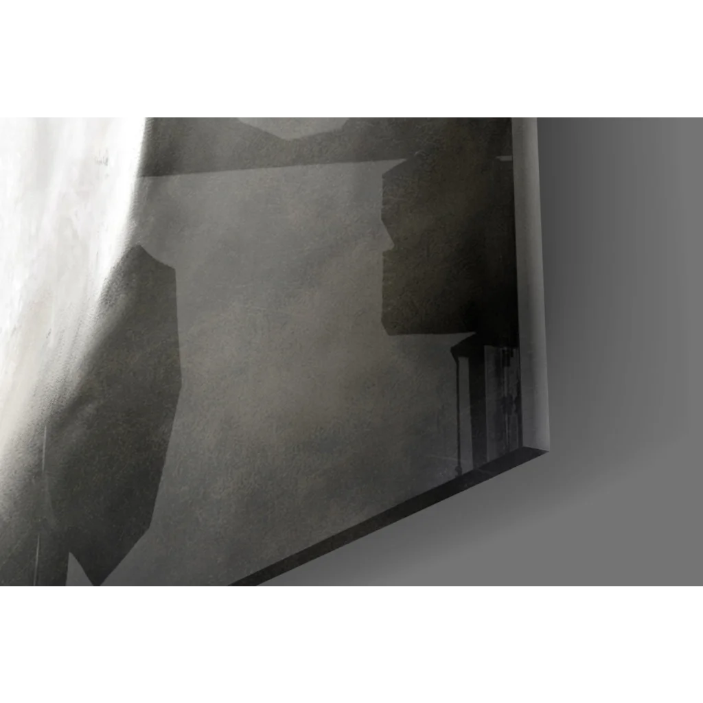 Distorted reflections in sleek black-framed glass wall art