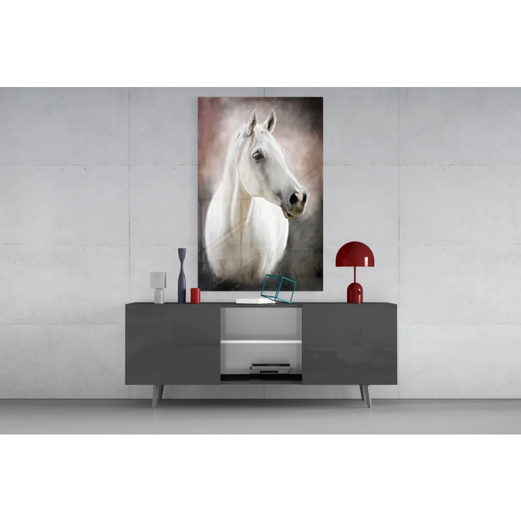 Majestic white horse canvas wall art with dreamy brushstrokes