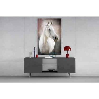Majestic white horse canvas wall art with dreamy brushstrokes