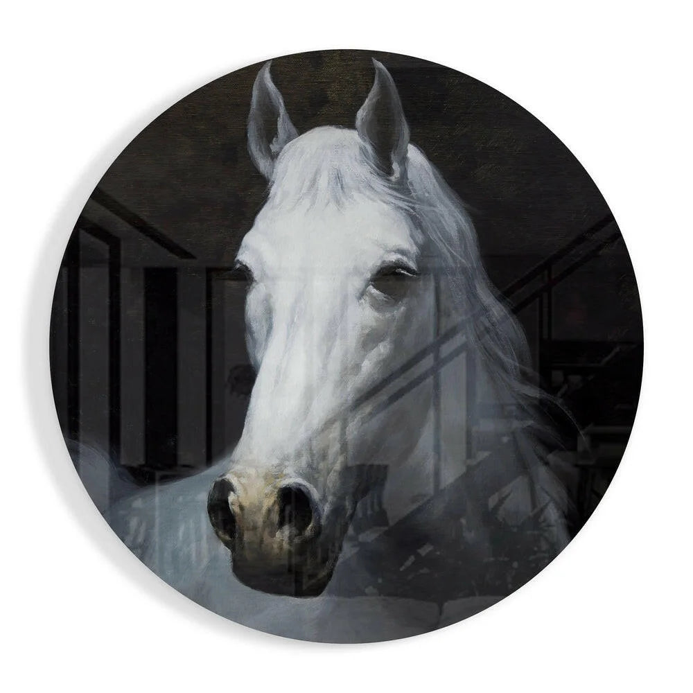 Majestic White Horse Tempered Glass Art Circle | Insigneart USA | vintageantiquesgifts.com