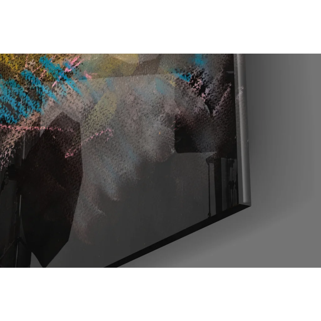 Vibrant abstract glass wall art in electric yellow and teal horse design