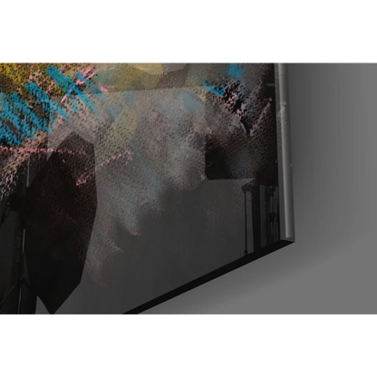 Vibrant abstract glass wall art in electric yellow and teal horse design