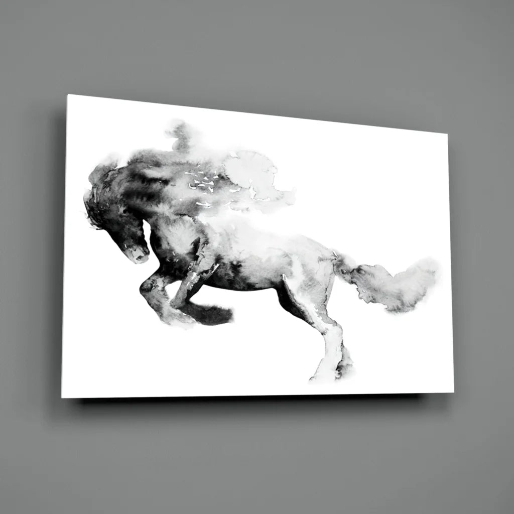 Black and white watercolor galloping horse canvas wall art