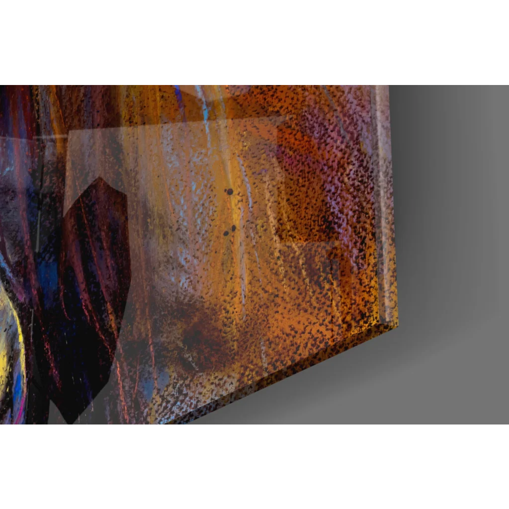 Stunning horse glass wall art with iridescent amber, orange, purple swirls