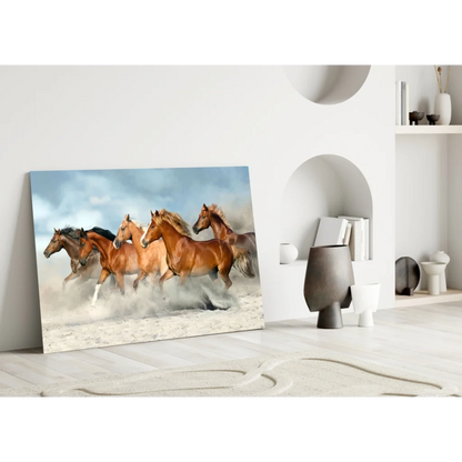 Dynamic herd of galloping horses in wild horses wall art print