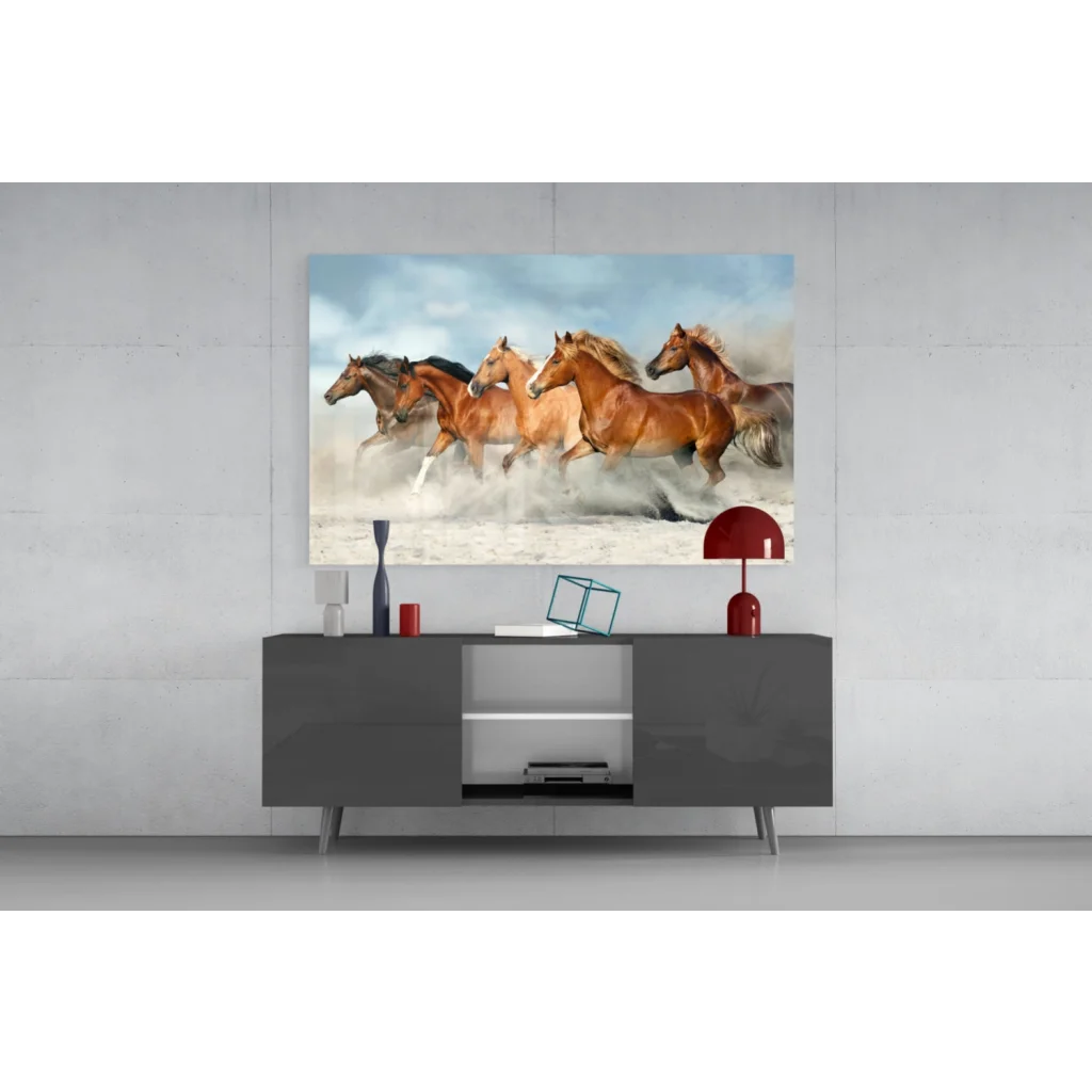 Dynamic herd of galloping horses in wild horses wall art canvas print