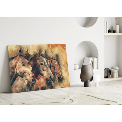 Three horses earthy tones modern abstract canvas wall art