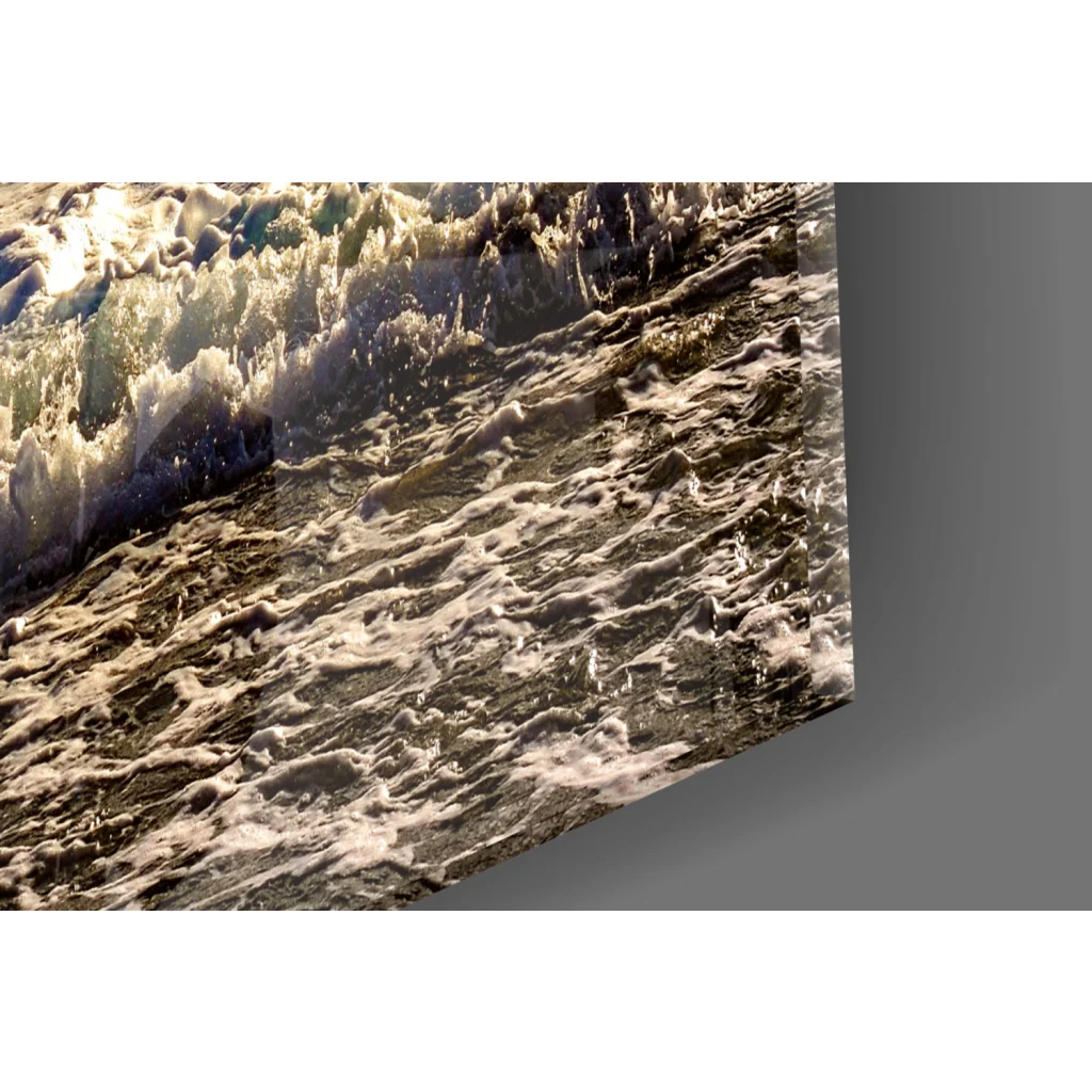 Dynamic horses galloping through crashing ocean waves glass wall art