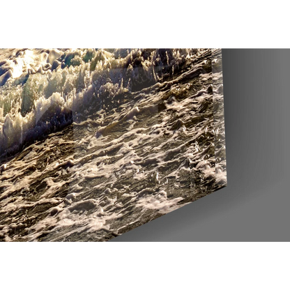 Dynamic horses galloping through crashing ocean waves glass wall art