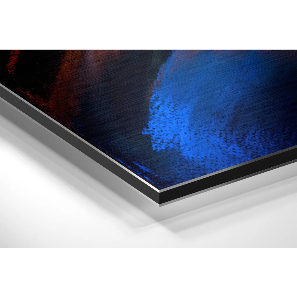 Glass Wall Art Stunning brushed aluminium dibond abstract art print in blue and red