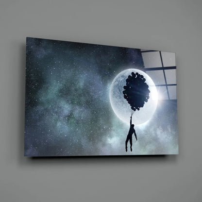 Moonlit Balloon Dreams Canvas Wall Art | Glass Wall Art Print | vintageantiquesgifts.com