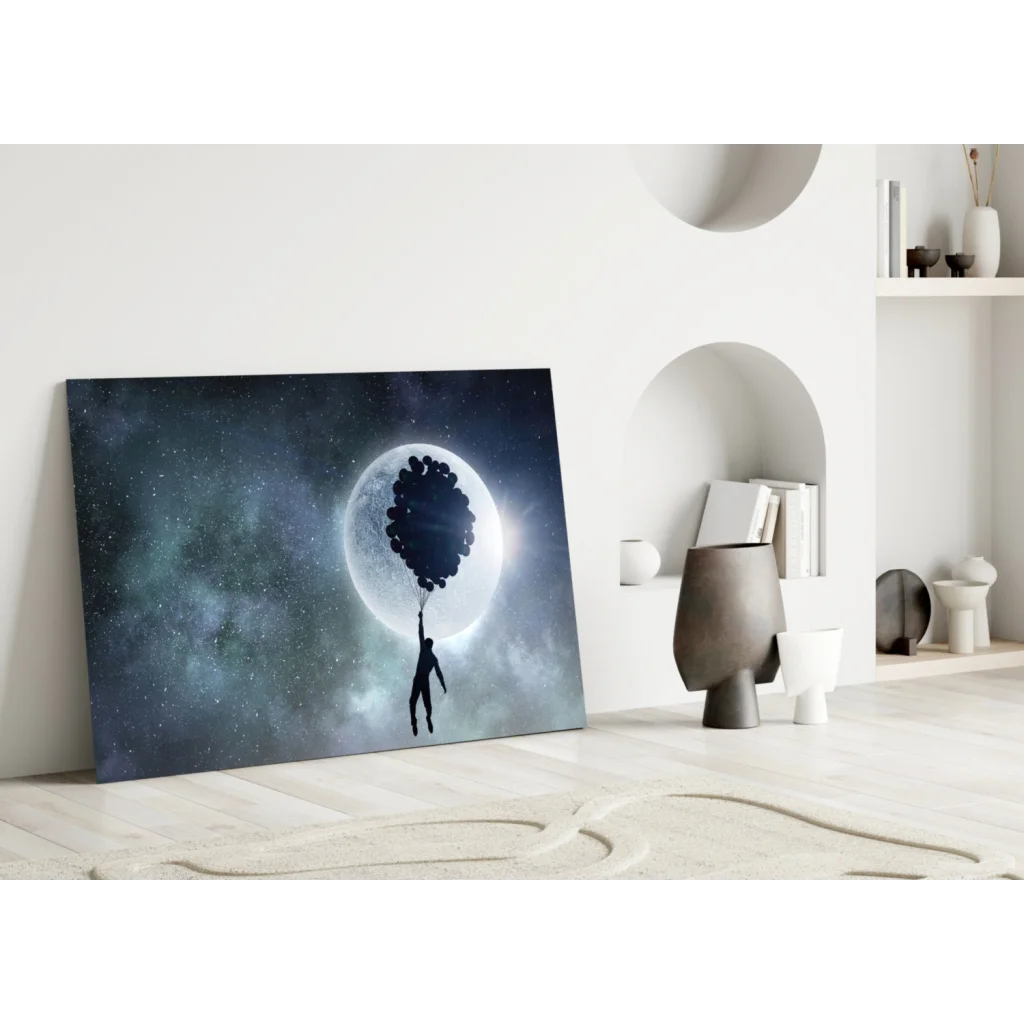 Moonlit Balloon Dreams Canvas Wall Art | Modern Wall Art Decor | vintageantiquesgifts.com