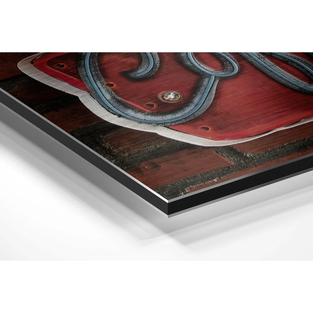 Glass Wall Art Red and blue metallic artwork on brushed aluminium dibond print