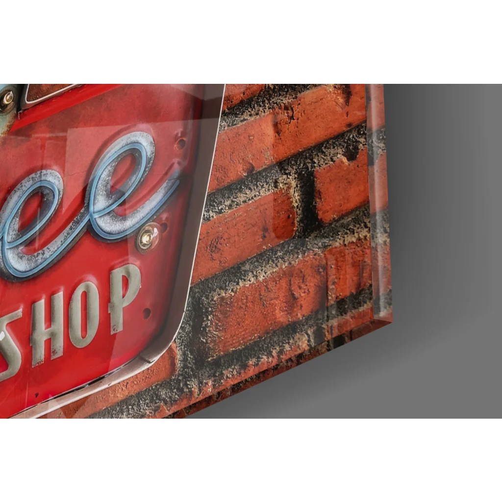 Vibrant red neon coffee shop sign wall art canvas print