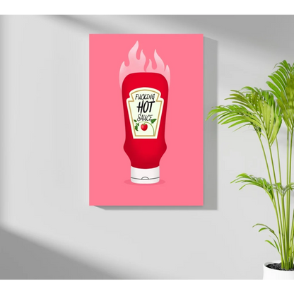 Red spicy ketchup bottle on insigne aluminum print for bold walls