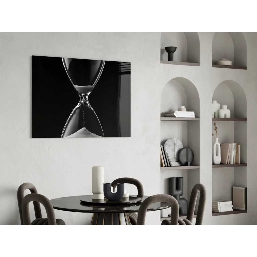 Black-and-white minimalist hourglass glass wall art canvas print
