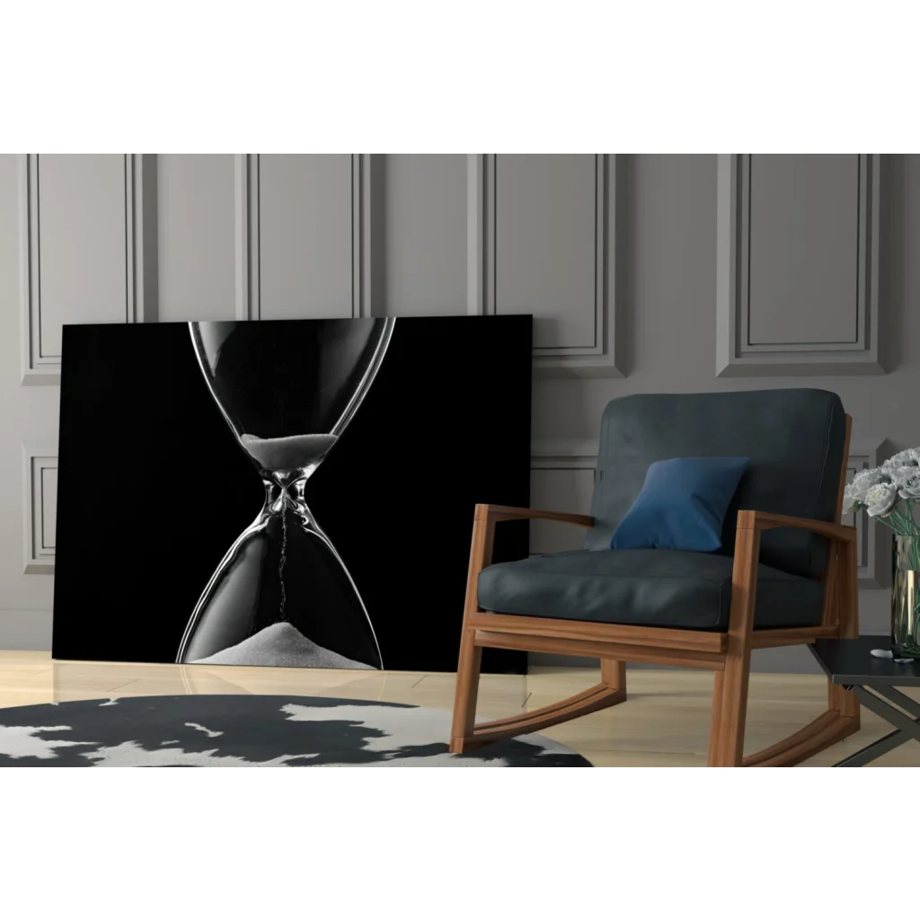 Stunning black-and-white hourglass glass wall art canvas print