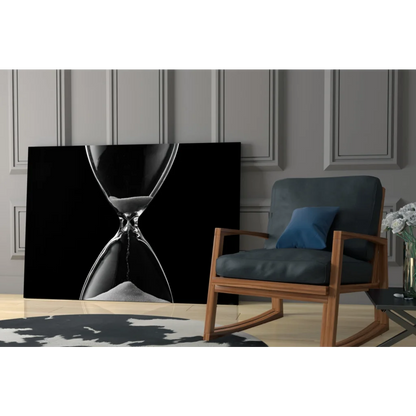 Stunning black-and-white hourglass glass wall art canvas print