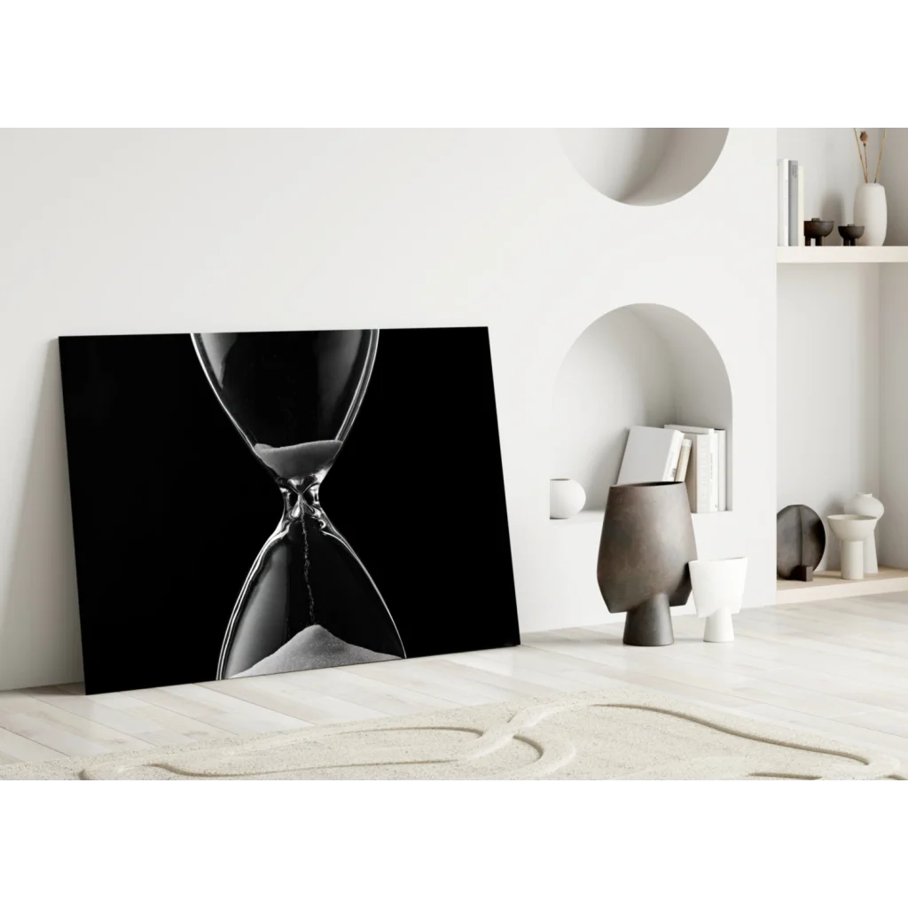 Minimalist black-and-white hourglass glass wall art canvas print
