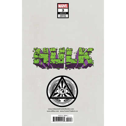 Comic book cover with HULK text in broken green and purple blocks by Donny Cates and Ryan Ottley