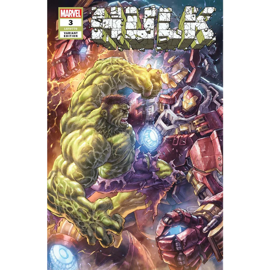 Comic book cover with Hulk fighting Hulkbuster by Donny Cates and Ryan Ottley, Alan Quah exclusive