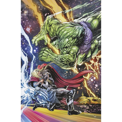 Epic Hulk vs Thor War Alpha battle comic cover by Donny Cates featuring Thor banner