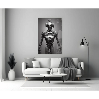 Steampunk Robot Glass Wall Art in Stunning Monochrome | Modern Wall Art Decor | vintageantiquesgifts.com