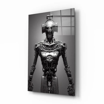 Steampunk Robot Glass Wall Art in Stunning Monochrome | Insigneart USA | vintageantiquesgifts.com