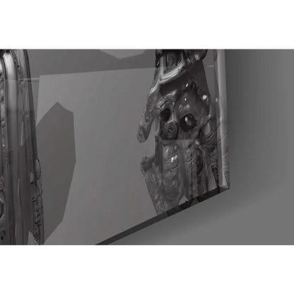 Steampunk robot metallic armored hand in monochrome glass wall art