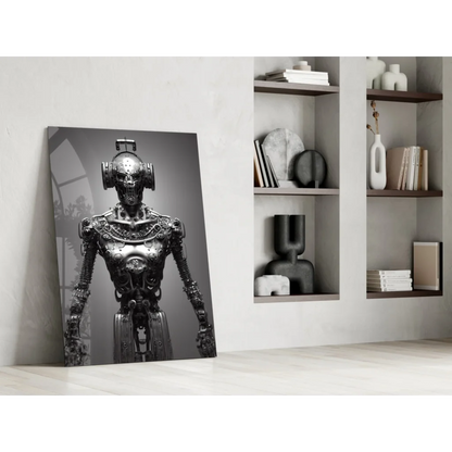 Steampunk robot monochrome glass wall art print