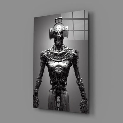 Steampunk Robot Glass Wall Art in Stunning Monochrome | Glass Wall Art Print | vintageantiquesgifts.com