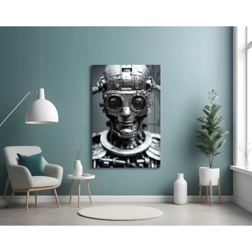 Steampunk Robot Glass Wall Art Canvas Print | Contemporary Home Wall Art | vintageantiquesgifts.com