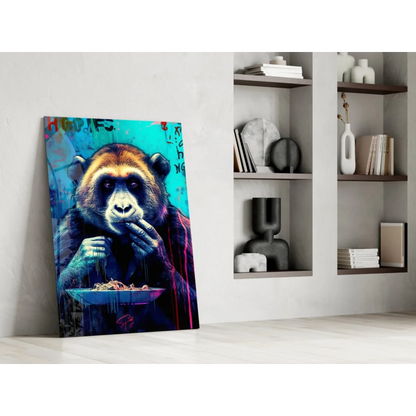 Vibrant graffiti monkey glass wall art canvas print with noodles