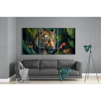 Jungle Tiger Glass Wall Art with Glowing Green Eyes | Modern Wall Art Decor | vintageantiquesgifts.com