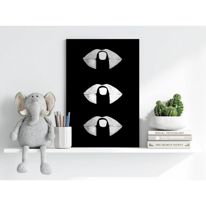Black minimalist white lips on insigne aluminum prints for modern walls